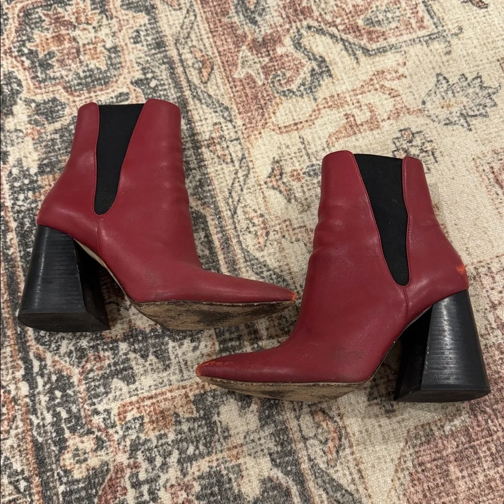 Joie Red Pointed Toe Heel Booties, Vero Cuoio, Size EU 39 US 8.5